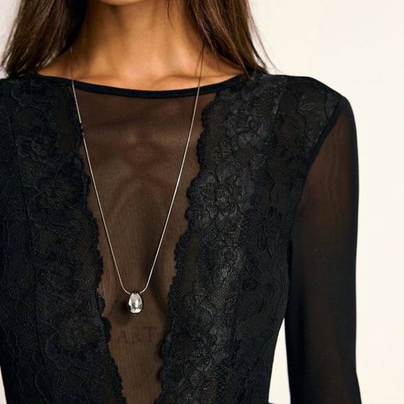 Commense Lace Long Sleeve Bodysuit - Navy - Picture 8 of 8